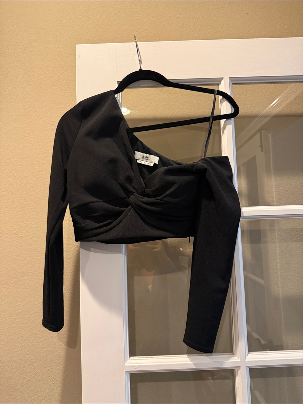 Black Twisted One-Shoulder Crop Top - Women